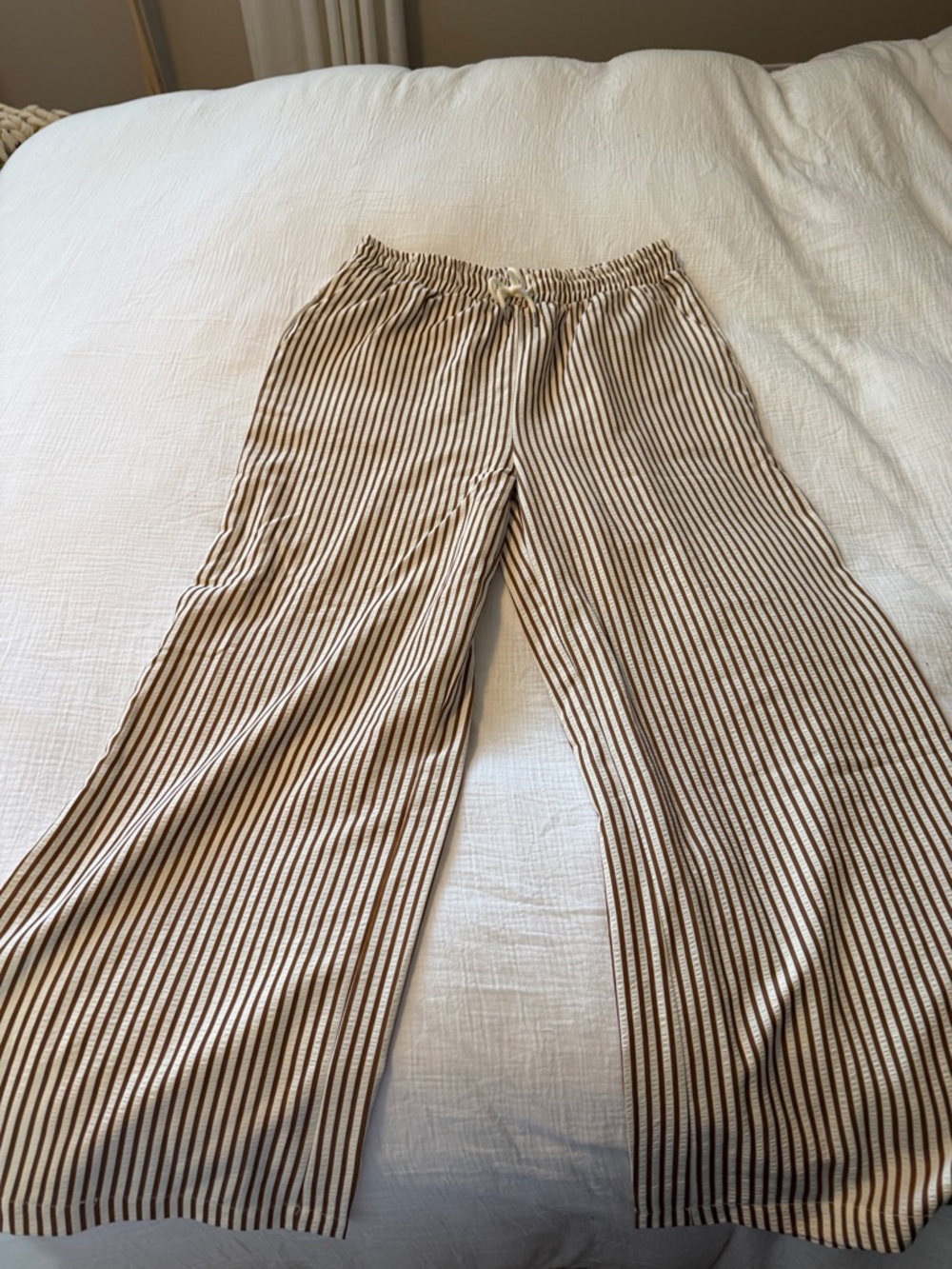 Wide Leg Striped Pull-On Pants - Brown Stripe
